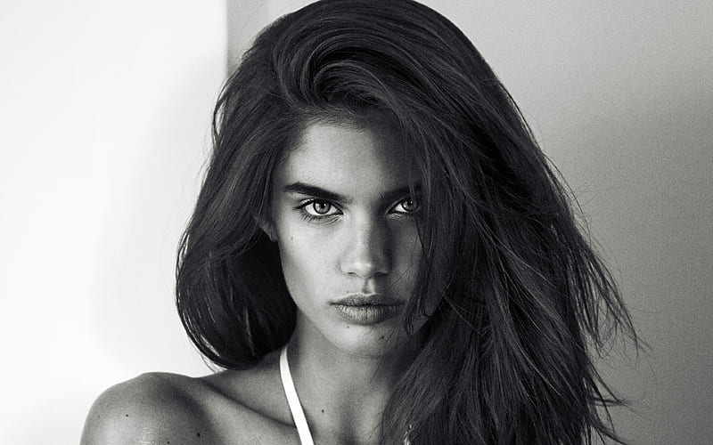 Sara Sampaio Portuguese top model, portrait, hoot, monochrome, black and white , Victorias Secret, HD wallpaper