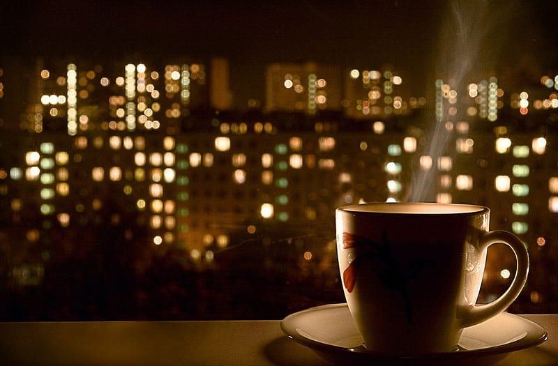~ ღ Good Night ღ ~, still life, coffee, view, cup, abstract, night, HD wallpaper