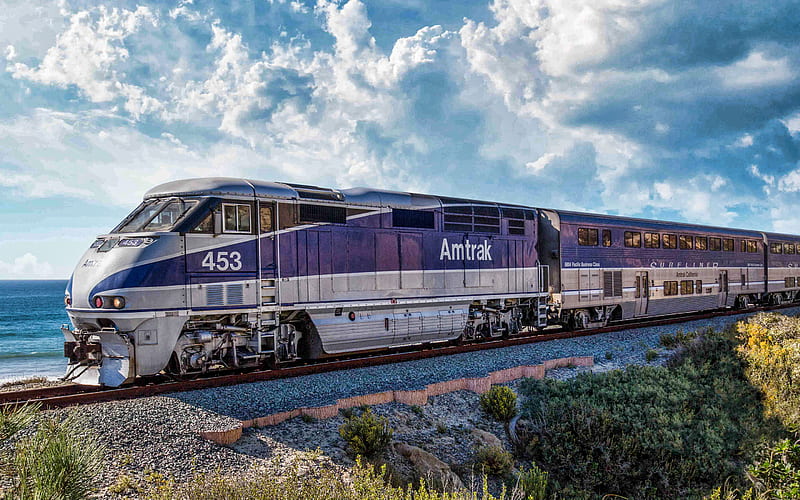 Amtrak Train, passenger train, AMTK 453, Pacific Surfliner, Amtrak, National Railroad Passenger Corporation, USA, HD wallpaper