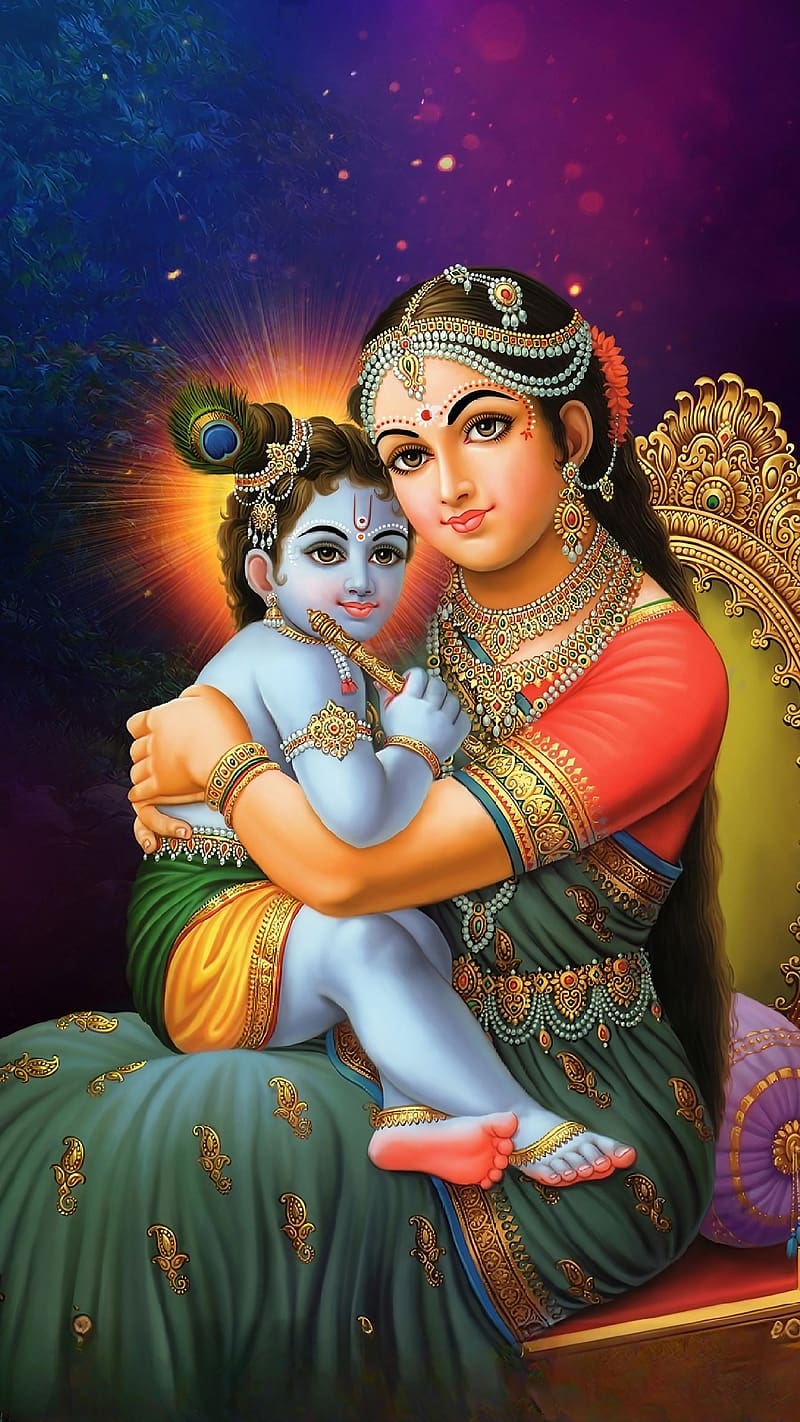 Krishna Bhagwan Na, Mother Yashoda And Baby Krishna, god, lord kanha, HD phone wallpaper