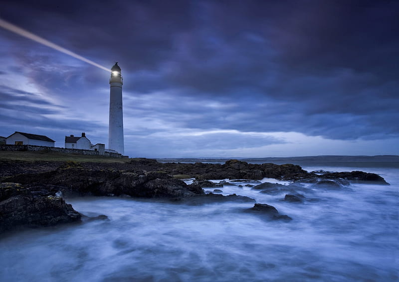 Lighthouse, clousa, waves, sky, sea, splendor, ocean view, nature, sea view, blue, HD wallpaper