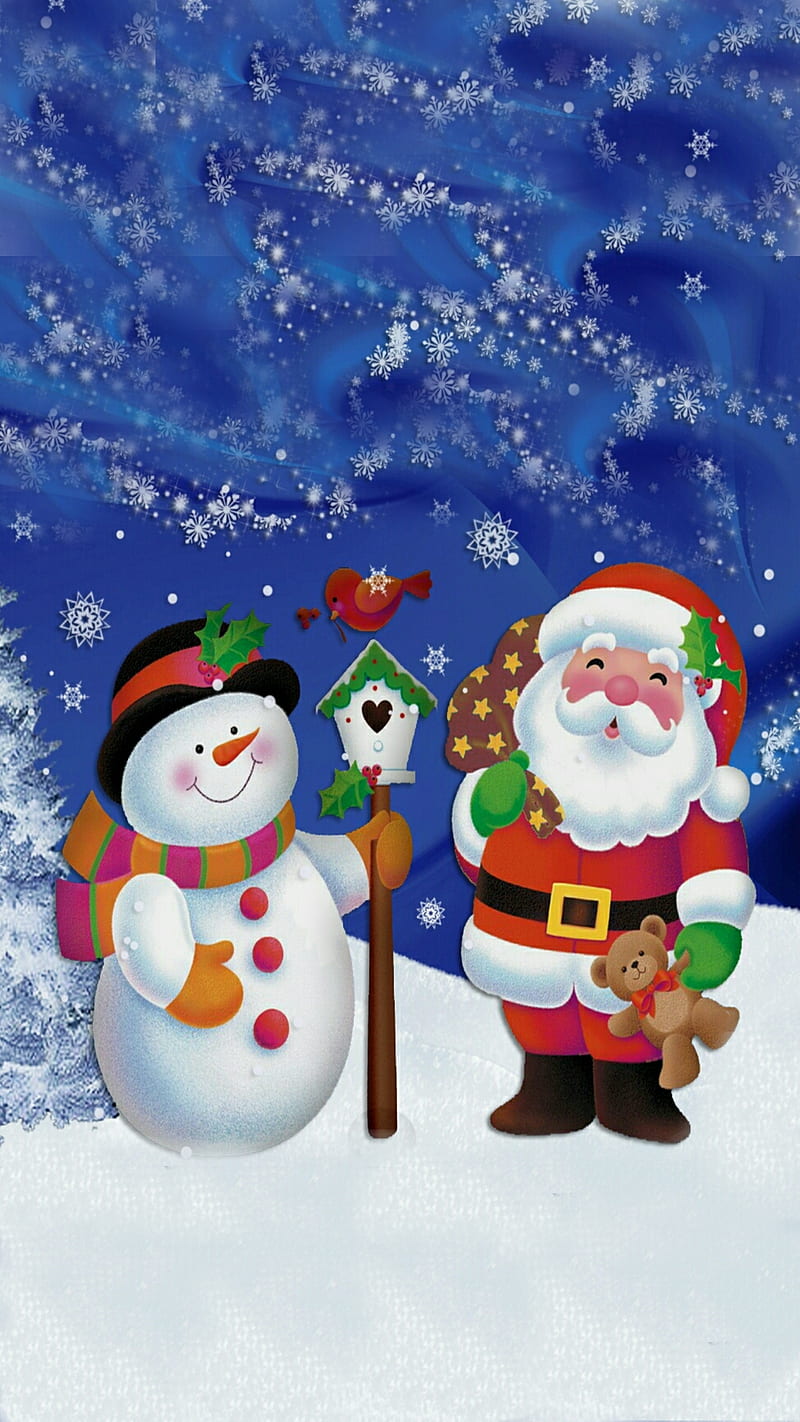 Christmas pals, snowman, santa, HD phone wallpaper