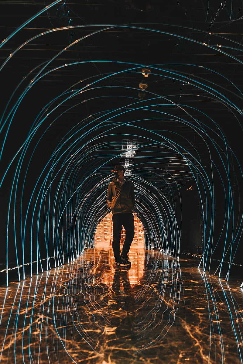 man, tunnel, backlight, illumination, reflection, HD phone wallpaper