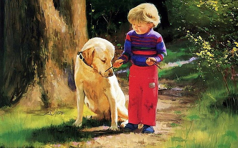 BOY AND HIS BEST FRIEND, DOG, CUTE, ADORABLE, CHILD, HD wallpaper