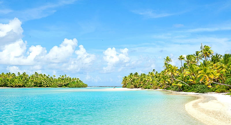 Secret Beach, Polynesia, sand, turquoise waters, summer, bonito, clouds ...