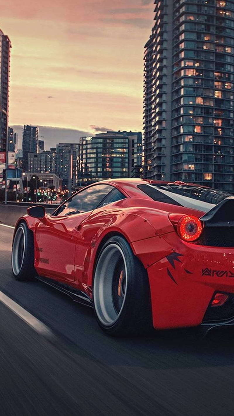 Ferrari 458, auto, car, city, dub, ferrari, italia, italy, japan, red, road, tuning, HD phone wallpaper