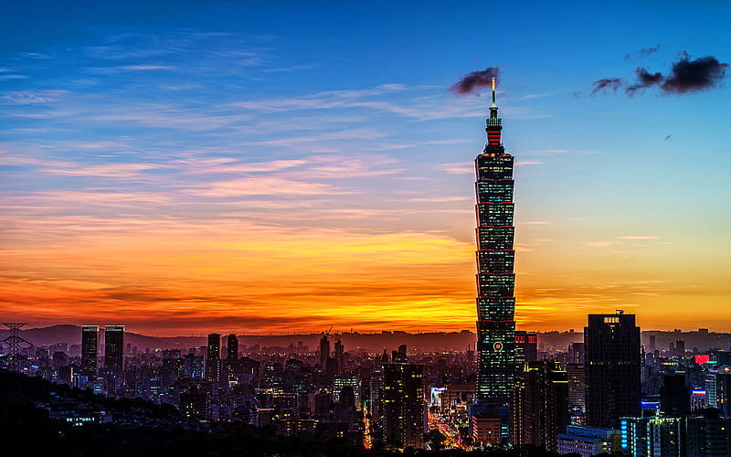 Taipei 101, sunset, modern buildings, skyscrapers, Taiwan, Asia, China, asian cities, HD wallpaper