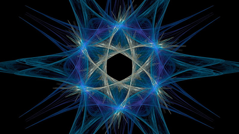 Blue Fractal Flame Star, star of david, layered, blue, fractal flame, HD wallpaper