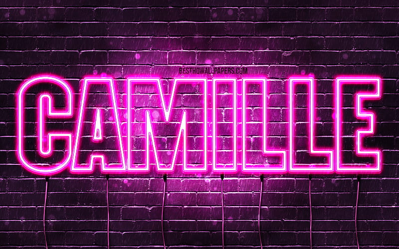 Camille with names, female names, Camille name, purple neon lights, horizontal text, with Camille name, HD wallpaper