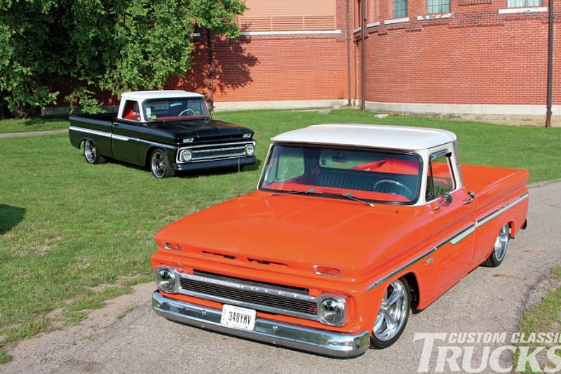1966-and-1964-Chevy-C10's, Bowties, Gms, Trucks, Classics, HD wallpaper