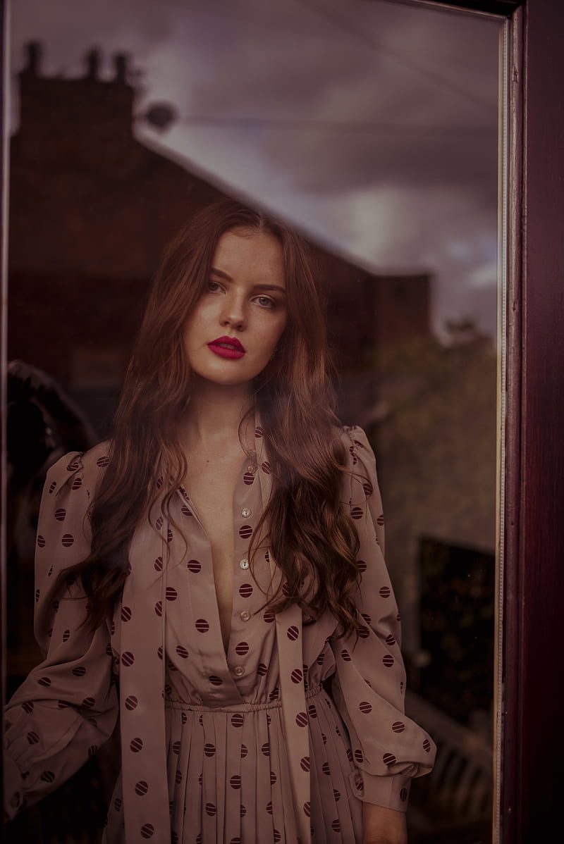 Lily Kate France, model, women, red lipstick, brunette, HD phone wallpaper