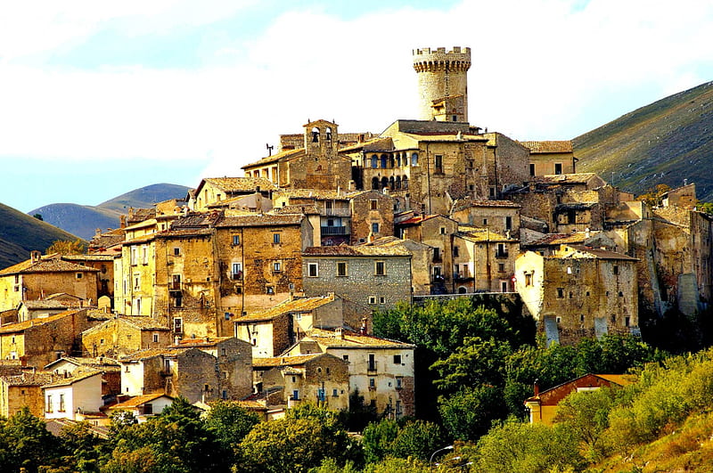 Santo Stefano di Sessanio_Italy, Italia, Architecture, Village, Medieval, Antique, City, panorama, italy, HD wallpaper