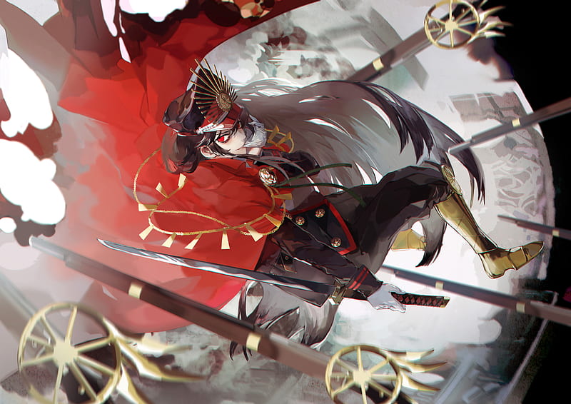 majin archer, fate grand order, cape, military uniform, swords, Anime, HD wallpaper