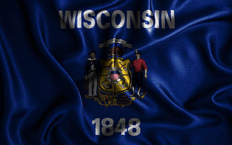 Wisconsin flag, silk wavy flags, american states, USA, Flag of Wisconsin, fabric flags, 3D art, Wisconsin, United States of America, Wisconsin 3D flag, US states, HD wallpaper