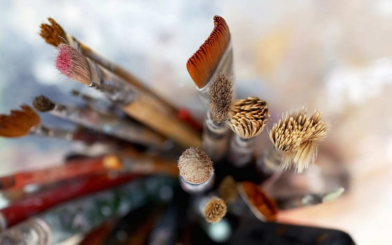 art brushes, art, bristle, brush, wood, HD wallpaper