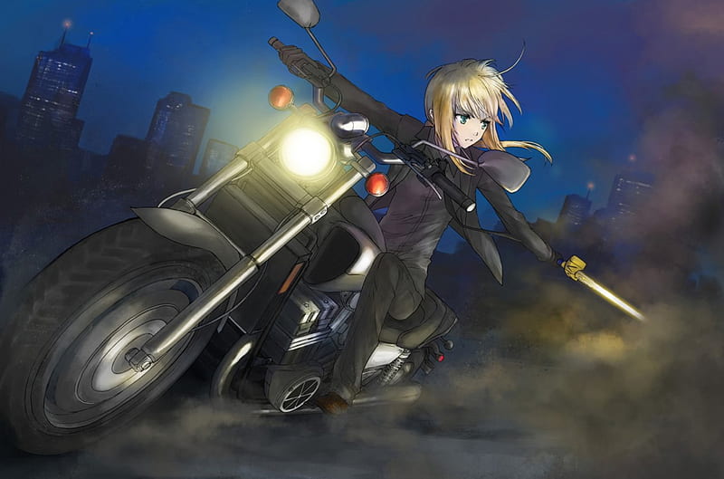prompthunt anime girl riding motorcycle alone