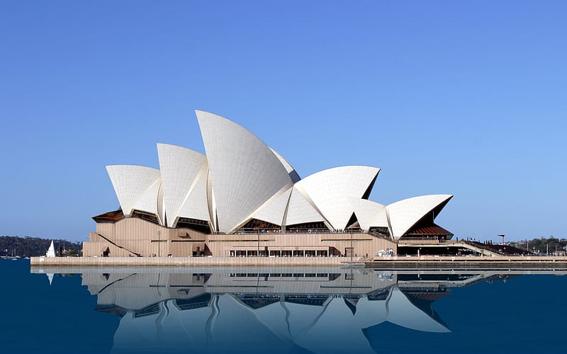 sydney opera house, australia, clean sky, water, reflection, architecture, City, HD wallpaper