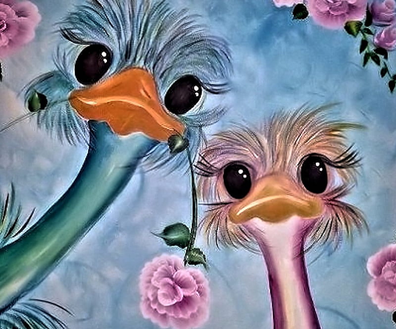 Cute Ostriches, cute, Art, Ostriche, Sweet, HD wallpaper