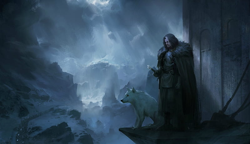 Jon Snow and Ghost, art, luminos, game of thrones, man, fantasy, ghost,  muyang xu, HD wallpaper | Peakpx