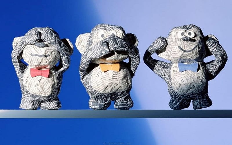 See no evil-Hear no evil-Speak no evil see, evil, bows , hear, pic, phrase, colors, made, wall, speak, moneys, wise monkeys, apes, funny, colours, HD wallpaper