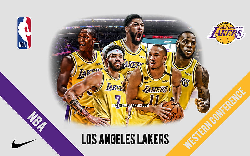 Los Angeles Lakers, NBA, American Basketball Club, Los Angeles Lakers logo, Staples Center, LeBron James, Anthony Davis, Wesley Matthews, HD wallpaper