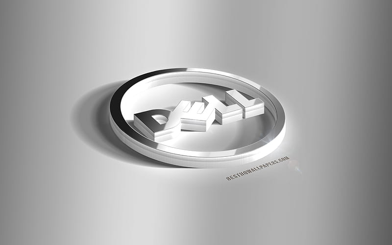 Dell 3d silver logo, gray background, Dell 3d emblem, Dell logo, 3d art, Dell, HD wallpaper