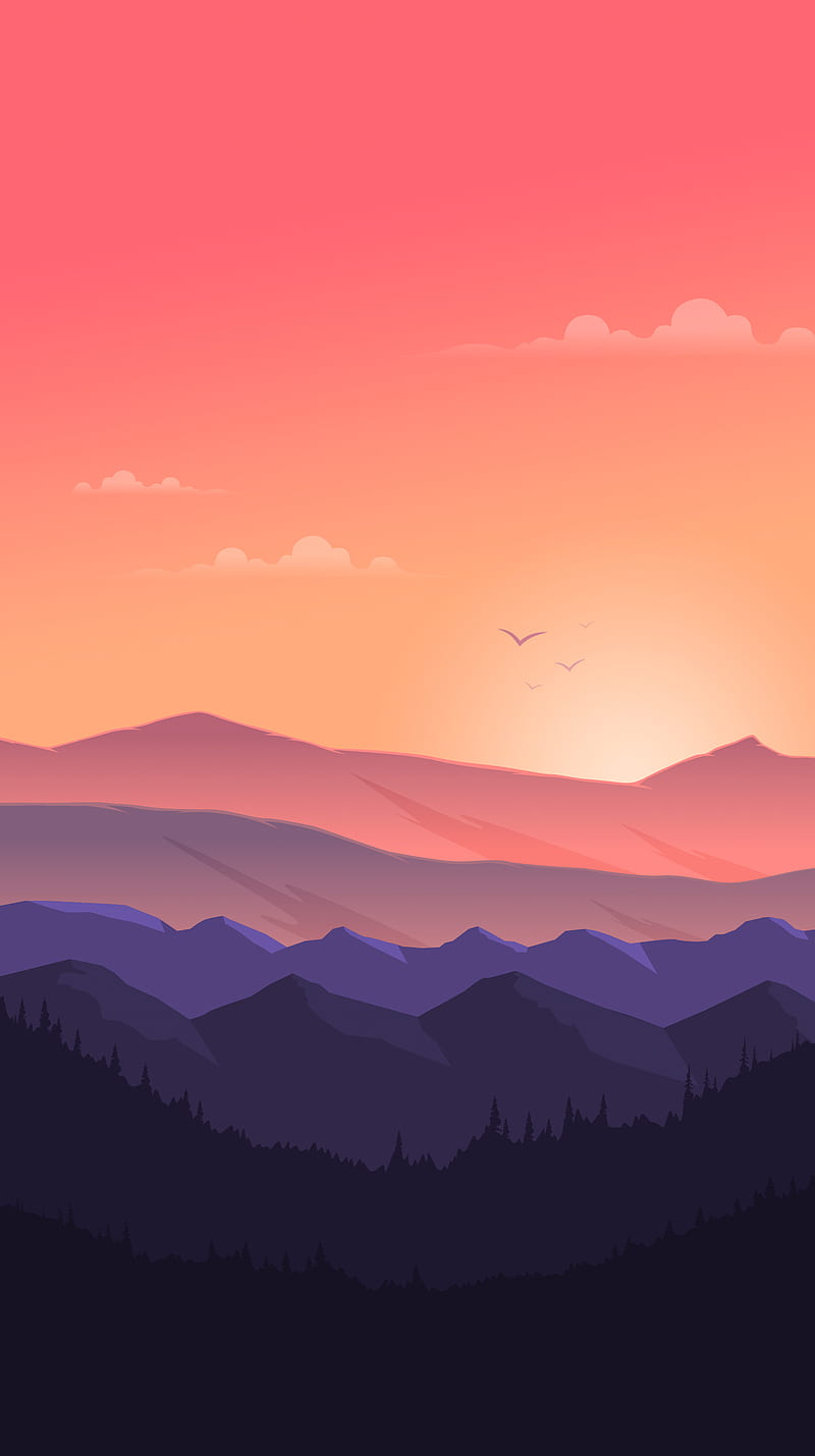 Day, minimal, mountain, mountains, sunset, minimalist, landscape, fog, HD  phone wallpaper | Peakpx