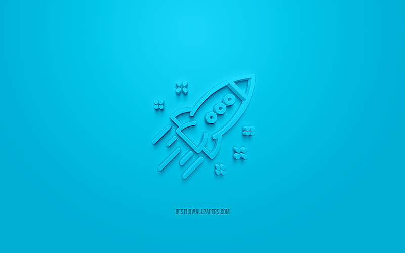 Start Up 3d icon, blue background, 3d symbols, Start Up, creative 3d art, 3d icons, Start Up sign, Business 3d icons, rocket 3d icon, HD wallpaper