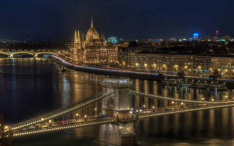 Hungarian Parliament Building, night, Budapest, Hungary, Danube River, HD wallpaper