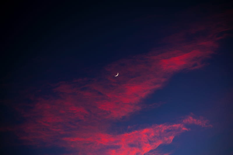 crescent, moon, sky, clouds, night, HD wallpaper