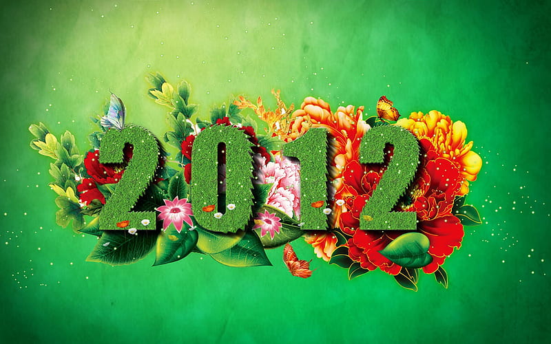 Happy new year 2012, green, holiday, 2012, year, abstract, HD wallpaper