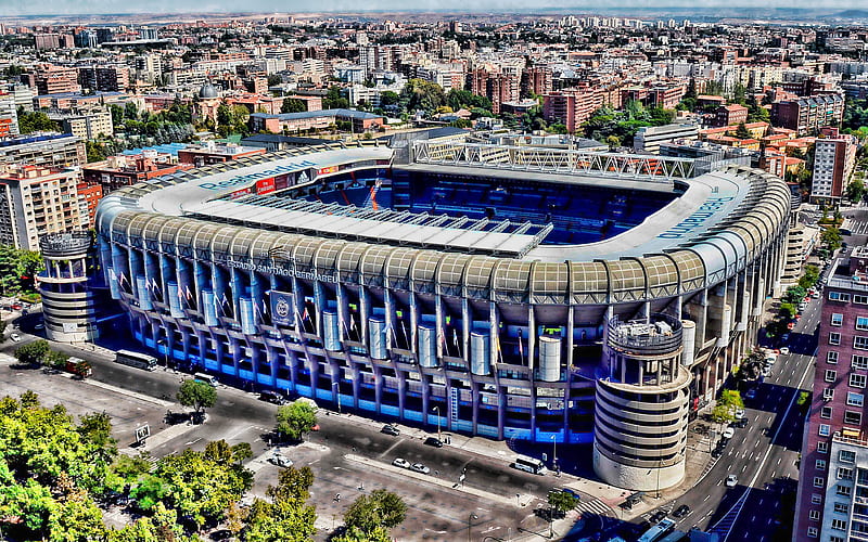 Santiago Bernabeu, aerial view, Real Madrid Stadium, soccer, R, football stadium, Real Madrid arena, Spain, Real Madrid CF, HD wallpaper