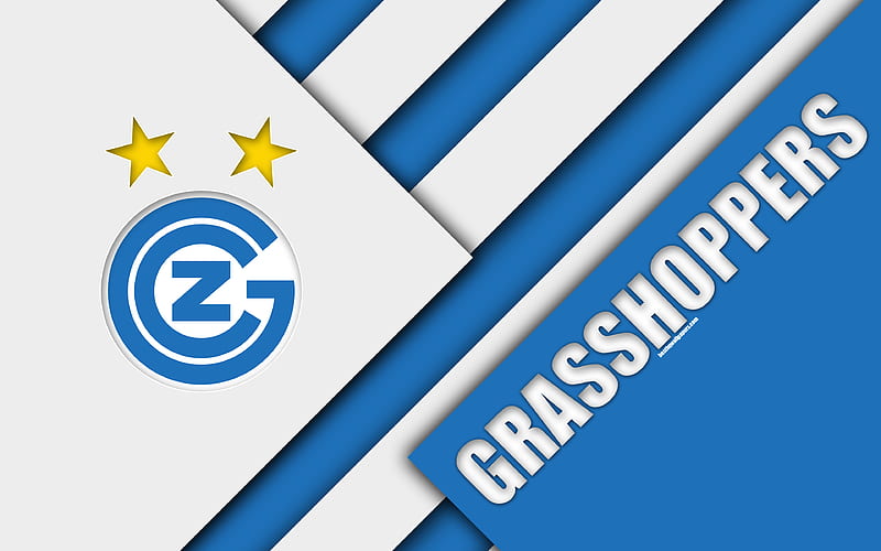 Grasshopper FC Swiss football club, white blue abstraction, material design, logo, Swiss Super League, Zurich, Switzerland, football, HD wallpaper