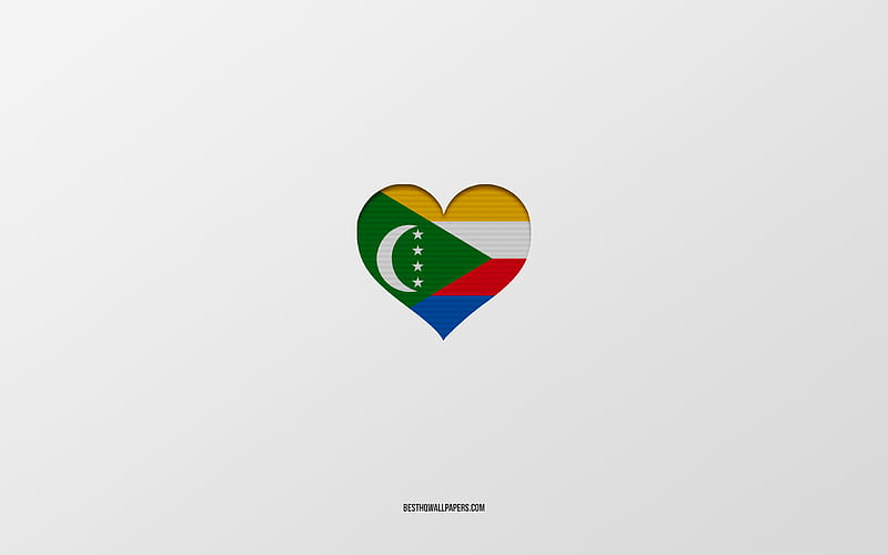 I Love Comoros, Africa countries, Comoros, gray background, Comoros flag heart, favorite country, Love Comoros, HD wallpaper
