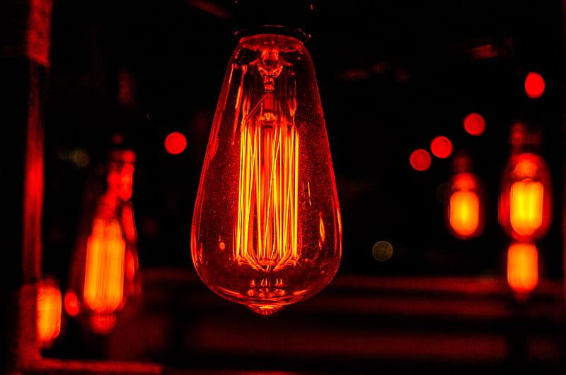 incandescent lamp, lamp, light, red, HD wallpaper