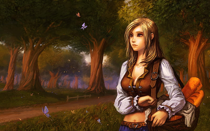 Beauty in the forest, fantasy, cool, elf, world of warcraft, orc, video games, fairy, HD wallpaper