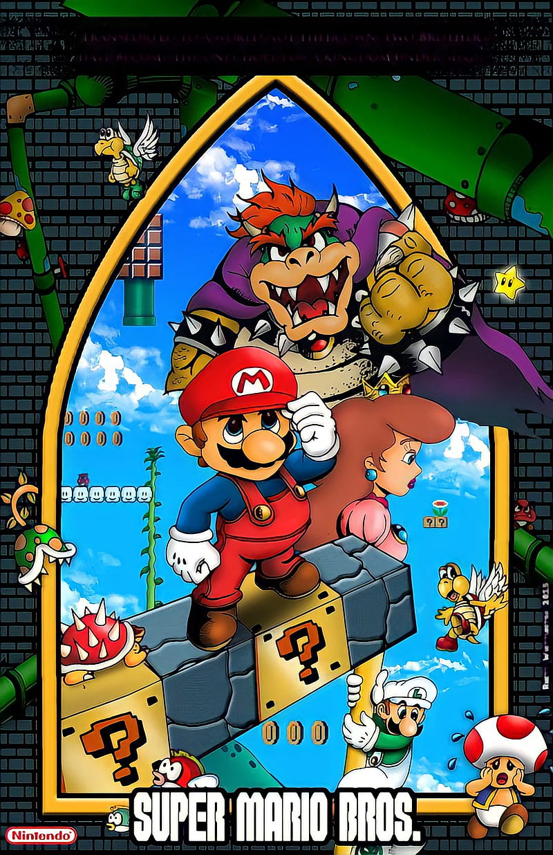 Super Mario Bros, bowser, luigi, nintendo, peach, toadstool, HD phone wallpaper