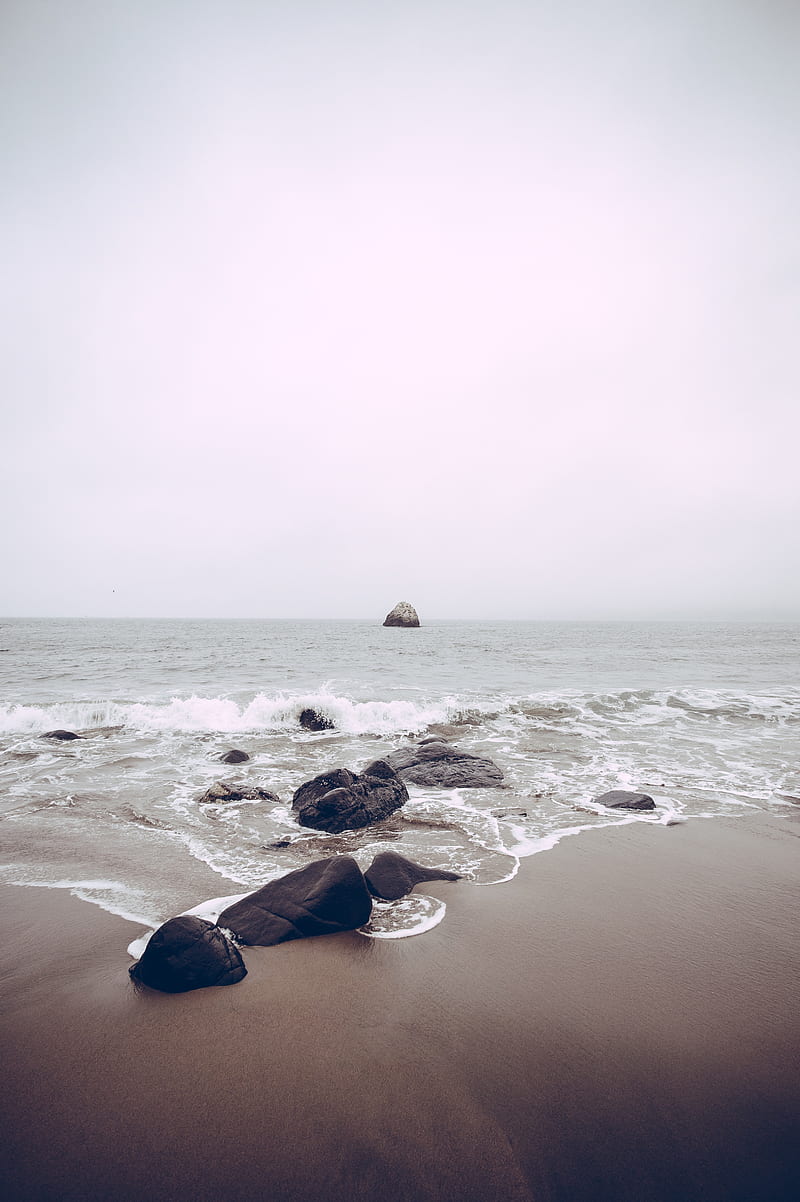rocks on sea side at daytime, HD phone wallpaper