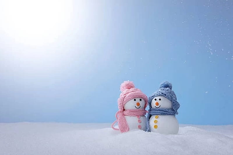 Snowmen couple, Sly, Couple, Snow, Winter, Sky, HD wallpaper