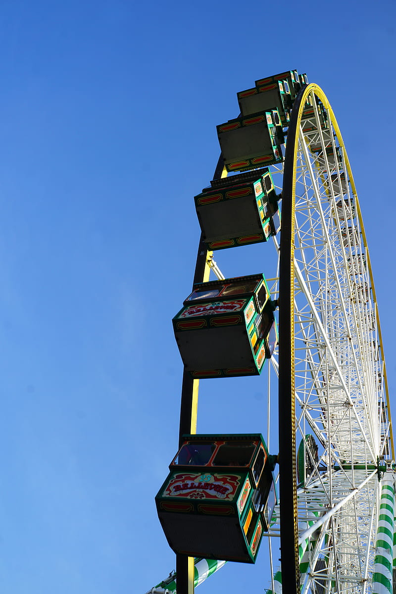 ferris wheel, booths, attraction, sky, HD phone wallpaper