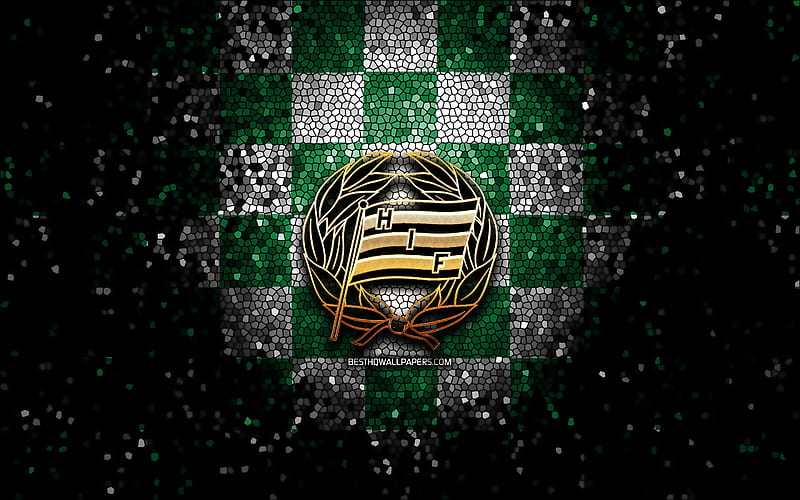 Hammarby FC, glitter logo, Allsvenskan, green white checkered background, soccer, swedish football club, Hammarby logo, mosaic art, football, Hammarby IF, HD wallpaper