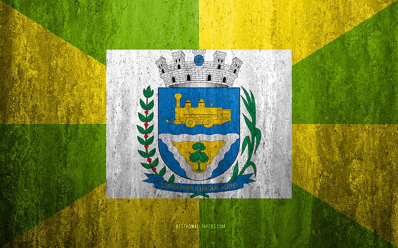 Flag of Ourinhos stone background, Brazilian city, grunge flag, Ourinhos, Brazil, Ourinhos flag, grunge art, stone texture, flags of brazilian cities, HD wallpaper