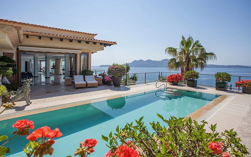 Villa in Mallorca, Spain, villa, Spain, pool, terrace, HD wallpaper
