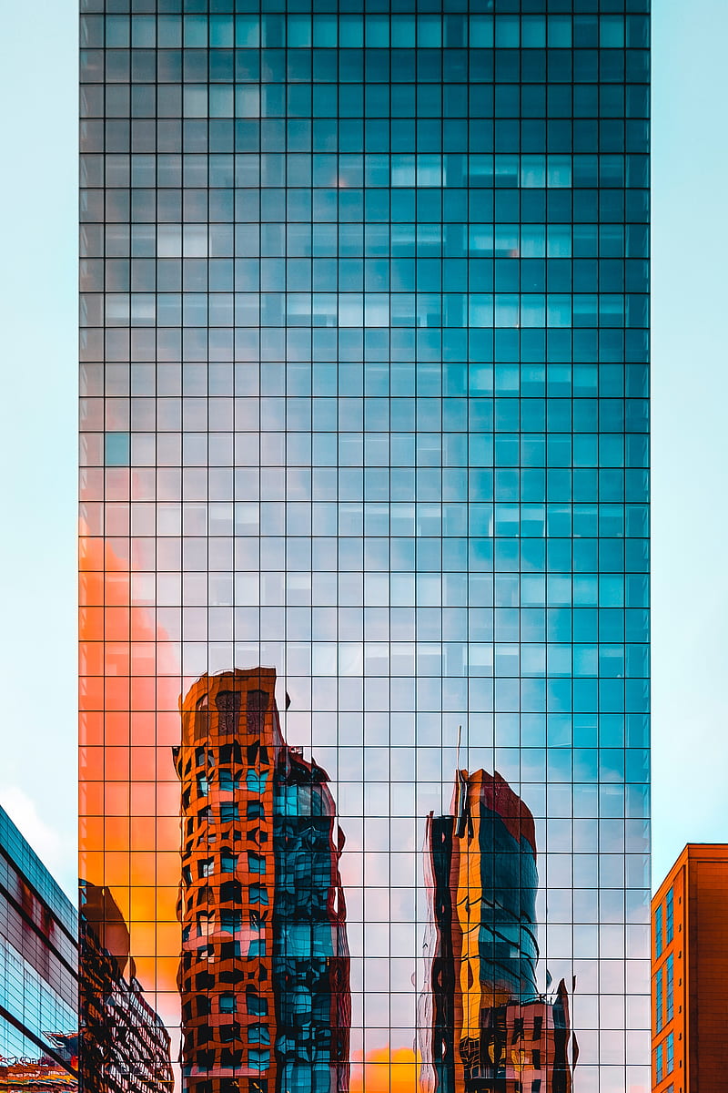 building, architecture, reflection, urban, sunset, city, vertical, window, HD phone wallpaper