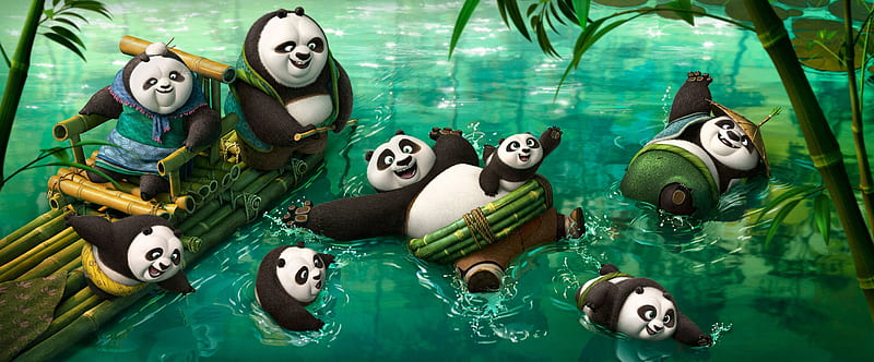 Kung Fu Panda, movie, black, baby, bamboo, animal, cute, water, green,  animation, HD wallpaper | Peakpx
