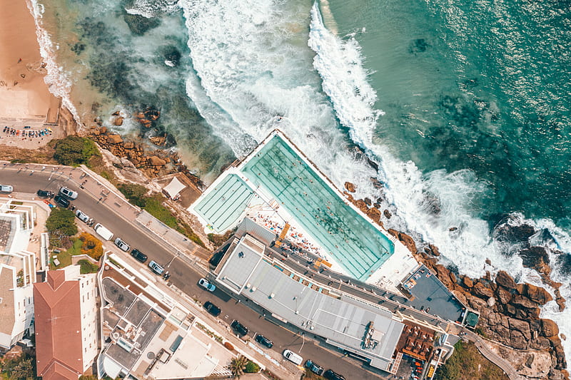 pool nearby seashore, HD wallpaper