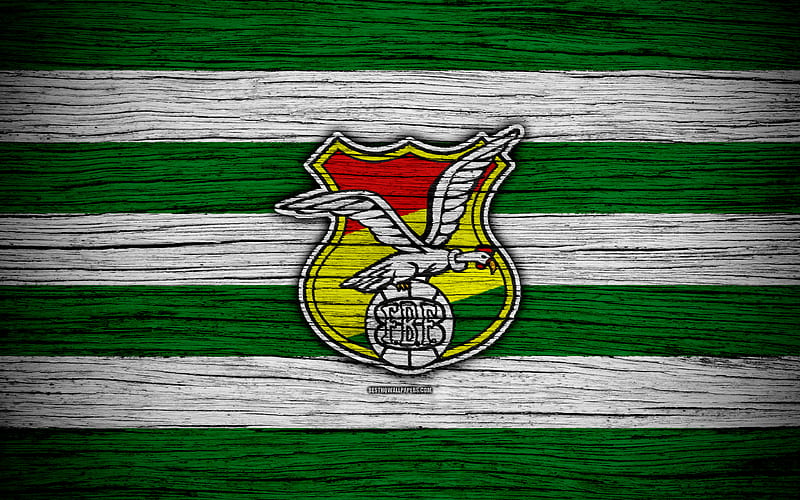 Bolivia national football team, logo, North America, football, wooden texture, soccer, Bolivia, emblem, South American national teams, Bolivian football team, HD wallpaper