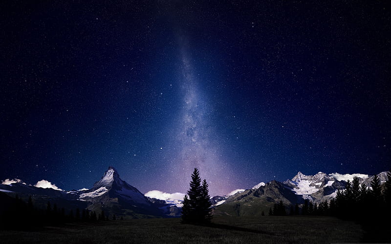 beautiful night sky-Mountain scenery, HD wallpaper