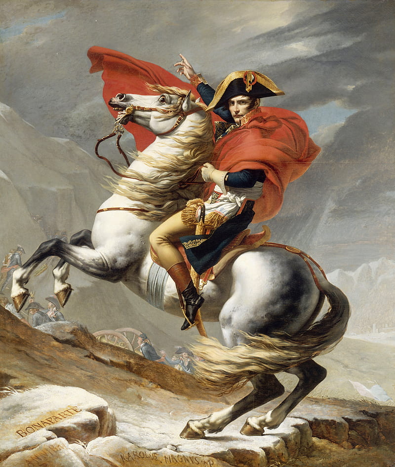 oil painting, artwork, Napoleon Bonaparte, Jacques-Louis David, Bonaparte franchissant le Grand-Saint-Bernard, HD phone wallpaper