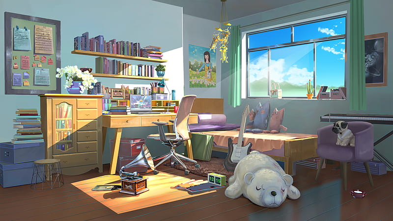 Anime, Room, Teddy Bear, HD wallpaper